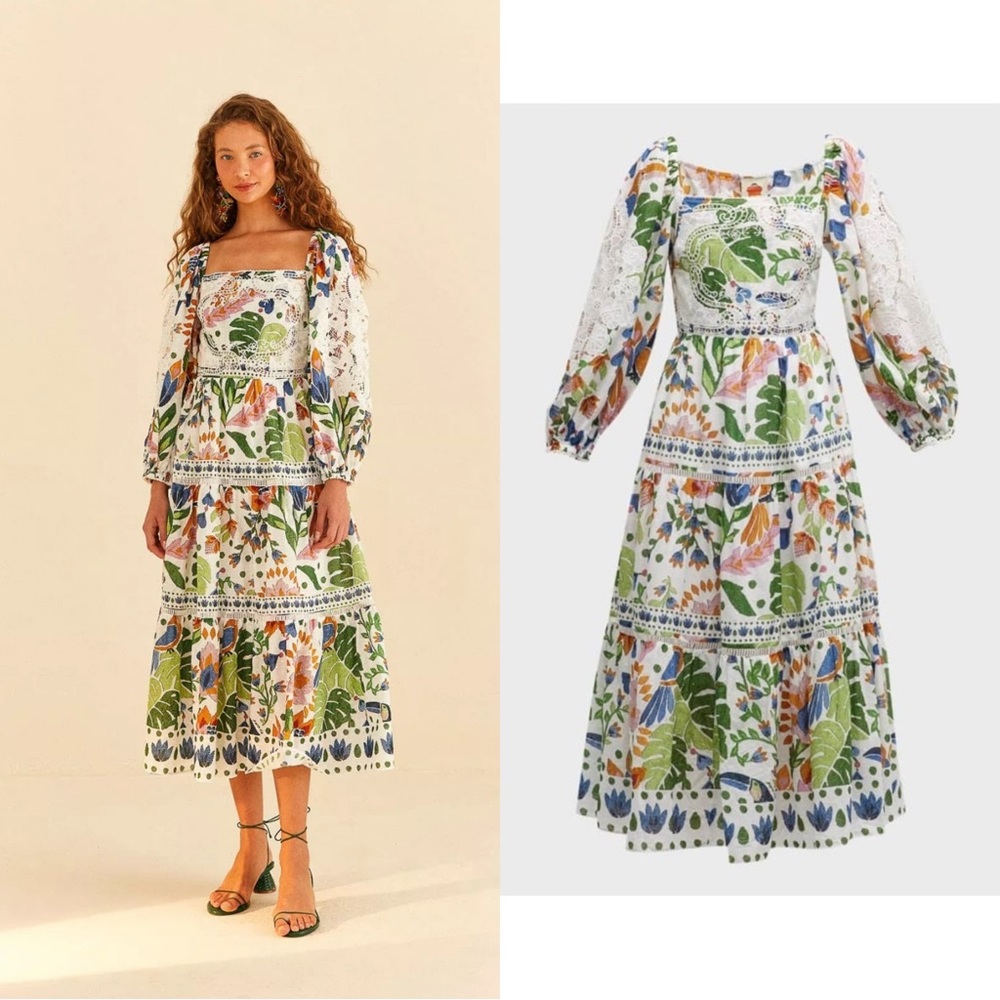 FARM Rio Summer Garden Midi Dress in Summer Garden Sand